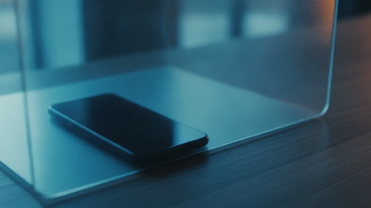 Telefon do połowy przykryty matową szybą